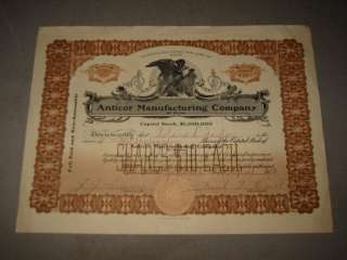 1912 ANTICOR Manufacturing Co Stock Certificate   MAINE  