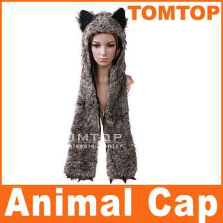 Multifunctional Cartoon Animal Cap Timber Wolf Plush Soft Warm Hat 