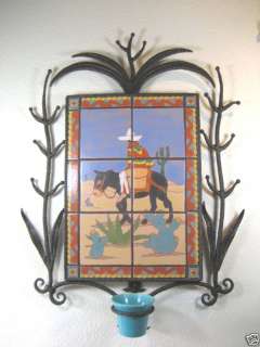 california tile D & M donkey in wrought iron frame  