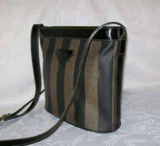 Vintage Fendi Brown & Black Striped Bucket Shoulder Bag Handbag Nice 