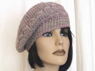 basco cappello donna lana rosa e grigio   fatto a mano alluncinetto 