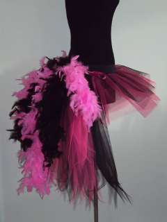 Burlesque Tutu Skirt Pink /Black Bustle Feathers 6 12  