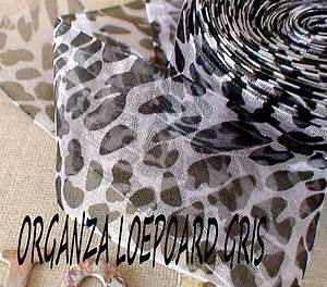   LARGE RUBAN ORGANZA LEOPARD TIGRE PANTHERE /50CM GRIS COUTURE 