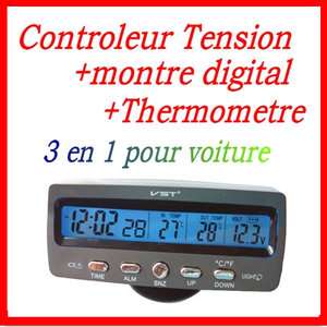   Thermometre Voltmetre LCD Alarme Horloge Digital Affichage pour 