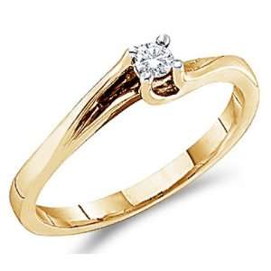  Solitaire Diamond Engagement Ring Round 14k Yellow Gold (0.09 Carat 