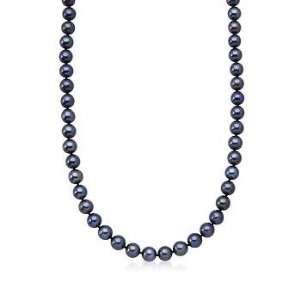  6.5 7mm Black Cultured Pearl Necklace, Gold Clasp. 18 