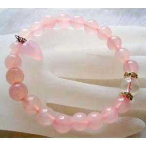    Rose Pink Jade Beads Heart Elastic Bracelet 