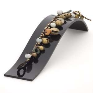  Jade agate gypsy bead brass gold charm bell bracelet by 