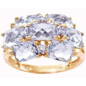   Yellow Gold Octagon Gemstone Cluster Ring White Topaz/Briolette, size8