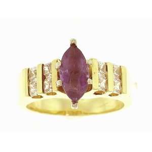  14k yellow gold amethyst diamond cubic zirconia beautiful 
