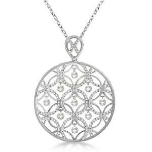  Drilled Set Diamond Circle Pendant Necklace 14k White Gold 