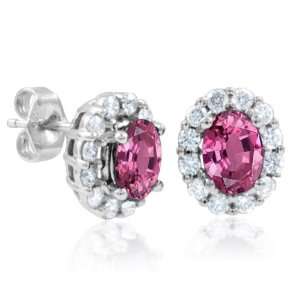  Pink Sapphire and Diamond Earrings in 14k White Gold (G, SI2, 2 
