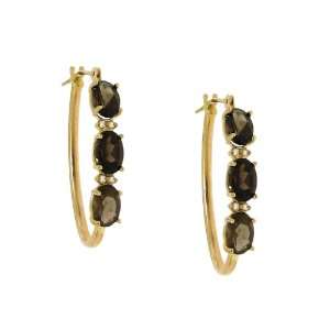   Gold Oval cut Smokey Quartz and Diamond Oval Hoop Earrings Jewelry