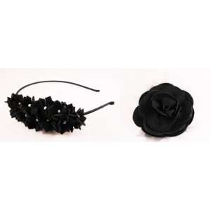   Star Black Flowers Headband and Black Flower Brooch Hair Clip Baby