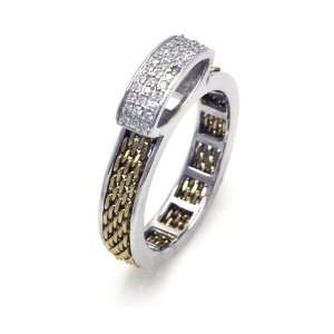  Sterling Silver Chain Gold Plated CZ Ring Size 5 Jewelry