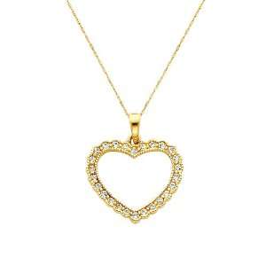 14K Yellow Gold CZ Heart Charm Pendant with 1.0mm Anchor Link Mariner 