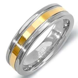  Mens Womens Ring Wedding Band 6MM Polished Flat Double Grooved Gold 