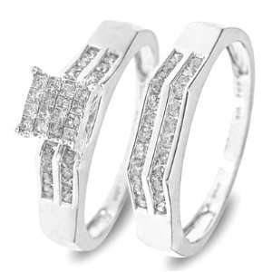 Carat T.W. Round, Princess Cut Diamond Wedding Band Set 10K White 