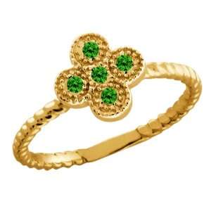 Round Green Diamond 18k Yellow Gold Ring