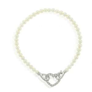   Jewelry CZ Pave 4MM Freshwater Pearl Heart Clasp Bracelet Jewelry