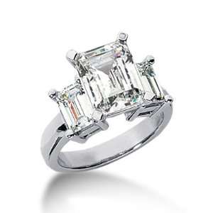  2.5 Ct Diamond Engagement Ring Emerald Prong Three Stone 