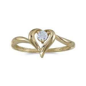    14k Yellow Gold Round Aquamarine Heart Ring (Size 5) Jewelry