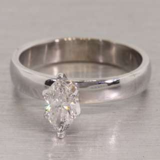   Marquise Diamond Solitaire 14K White Gold Vintage Engagement Ring