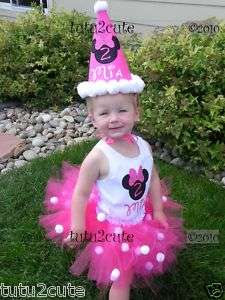 Birthday pink tutu Outfit with hat M2M Minnie Mouse  
