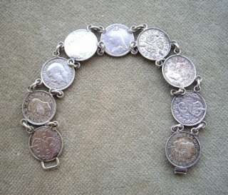 Vintage Silver Threepenny Bit Coin Bracelet   c1890 to 1941  