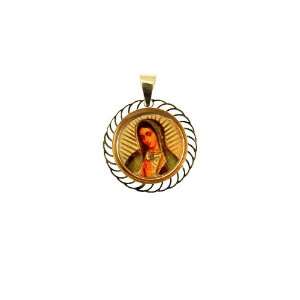  14k Tricolor Gold, Colorful Virgin Mary Pendant Charm 18mm 