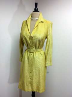 Vintage 1960s Gold Lurex Shirtwaist Dress Fits Size Medium