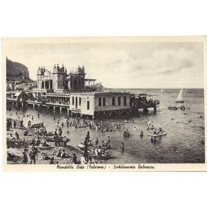 1930s Vintage Postcard Bathing Pavilion at the Beach   Mondello Lido 