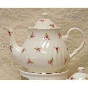 Heirloom Belle Rose Bone China Teapot, 6 cup  Kitchen 