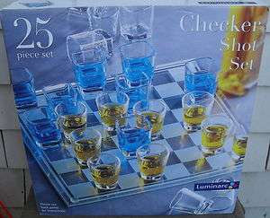 Luminarc Checker Game Shot Set 25 Piece Set NIB NEW IN BOX  