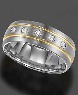 Triton Mens Diamond Ring, Tungsten Carbide Diamond Stripe Band (1/6 