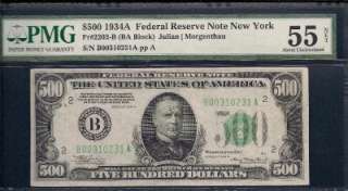 KD 34 $500 Five Hundred Dollar Bill B310231 PMG 55 AU Federal Reserve 