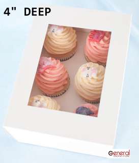 10 x 4 DEEP White Cupcake Muffin Fairy Cake Window Boxes . Holds 6 