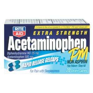 Rite Aid Extra Strength Acetaminophen PM, Rapid Release Gelcaps, 20 ct 