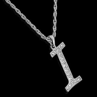ALPHABET INITIAL LETTER I SILVER PLATED w/ CRYSTAL PENDANT CHARM 