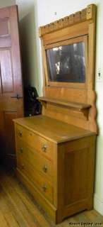 Antique Solid Chestnut Spoon Carved 3 Drawer Bedroom Dresser with 