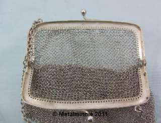 ANTIQUE SILVER CHAIN MESH EVENING BAG PURSE MARKS 1916  