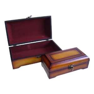  Set of 2, Wood Jewelry Box Chests Antique Finish Decor 
