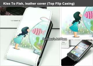 Apple iPhone 4S/4 Cute Protective Cell Phone Leather Case Cover (Kiss 