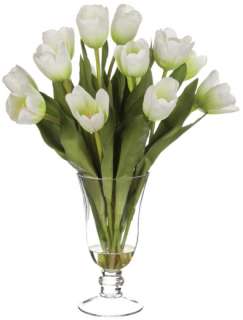 Artificial White Tulip Flower Arrangement in Glass Vase  