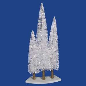   Lit LED White Glitter Artificial Mini Village Christmas Tree Trio Set