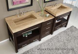   Unique Travertine Top Bathroom Double Stone Sink Vanity Cabinet  