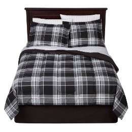 Full Bed in a Bag Comforter Set Black & Gray Plaid  