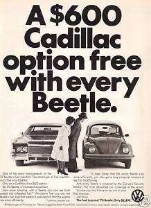 1975 VW VOLKSWAGEN BEETLE BUG~CADILLAC~Print Ad Photo  