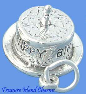 HAPPY BIRTHDAY CAKE 1 CANDLE 3D Sterling Silver Charm  