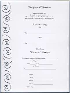 Civil MARRIAGE Certificate Silver Scroll Blank  